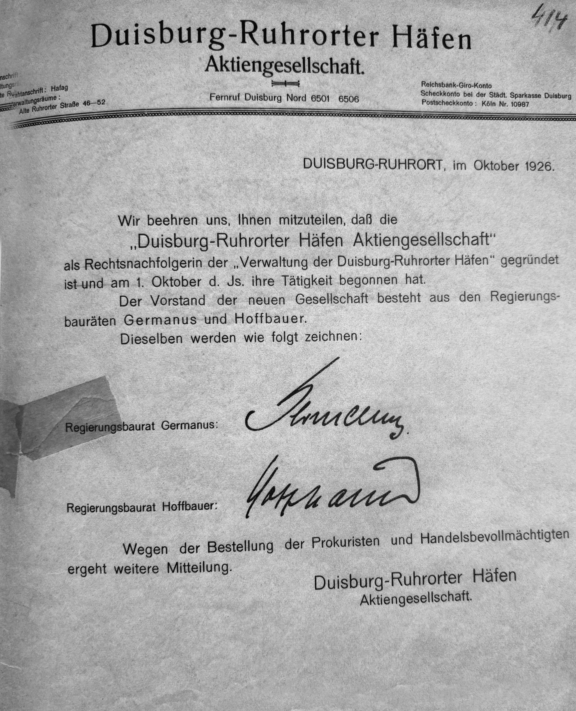 Gründung der Duisburger-Ruhrorter Häfen Aktiengesellschaft